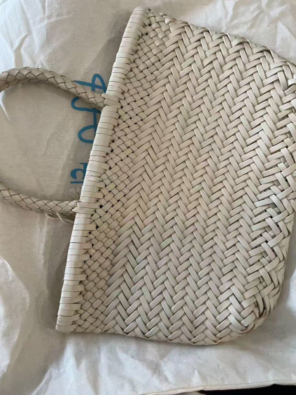 Dragon Diffusion Mini Flat Gora 8809 Woven Leather Tote Bag Off White One Size - Picture 9 of 11